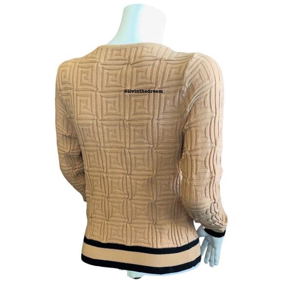 #T76 Elegant Scoop Neck Sweater Trim Long Sleeve Pearl Like Buttons SZ L $59 - Picture 10 of 14
